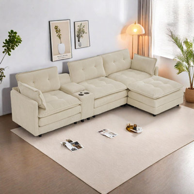 Canapé modulaire surdimensionné de 119 po en L avec repose-pieds et console