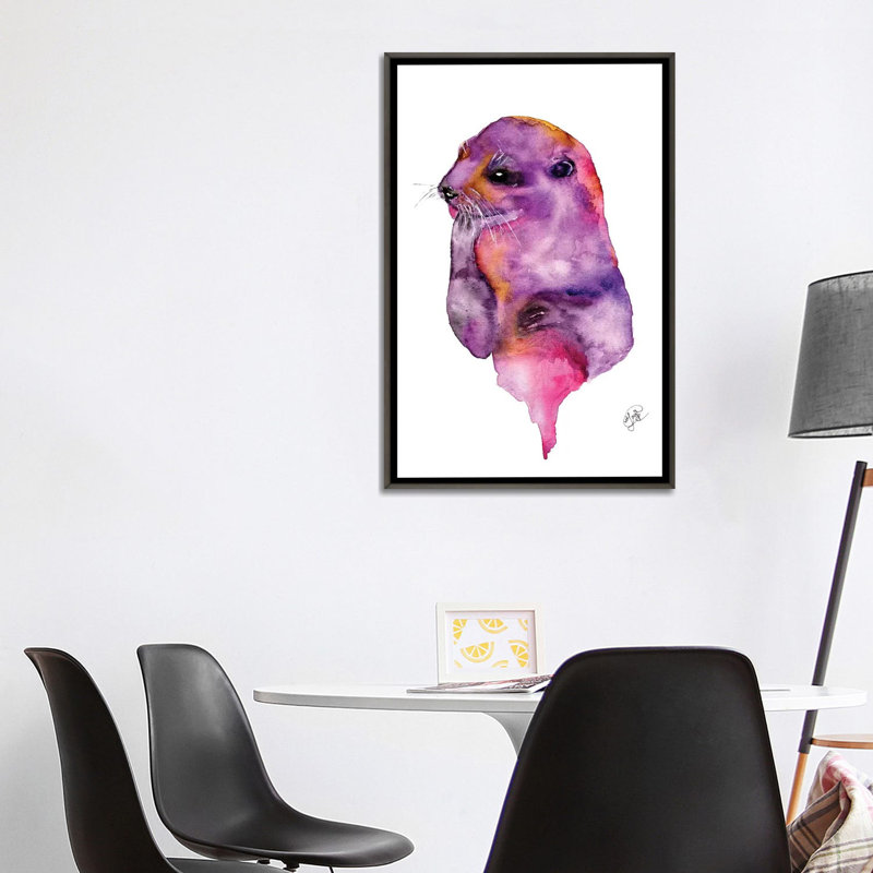 Loutre, art sur toile, Toile encadrée de bois rustique foncé, H 48 po x l 32 po x P 1,5 po
