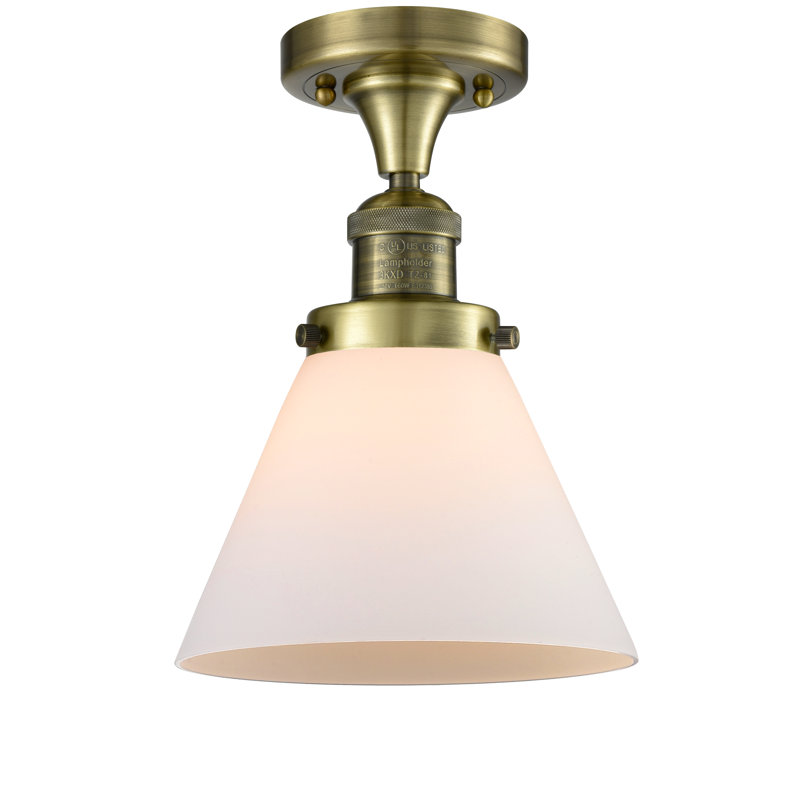 Plafonnier semi-encastré 1 lumière Cone, Laiton antique, Boîtier blanc mat
