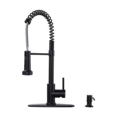 Single Handle Pull Down Kitchen Faucet with Soap Dispenser in Brushed Nickel