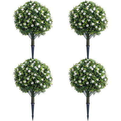 Arbres sphériques artificiels avec piquets en métal, plantes artificielles en polyéthylène résistantes aux rayons UV pour décoration intérieure / extérieure