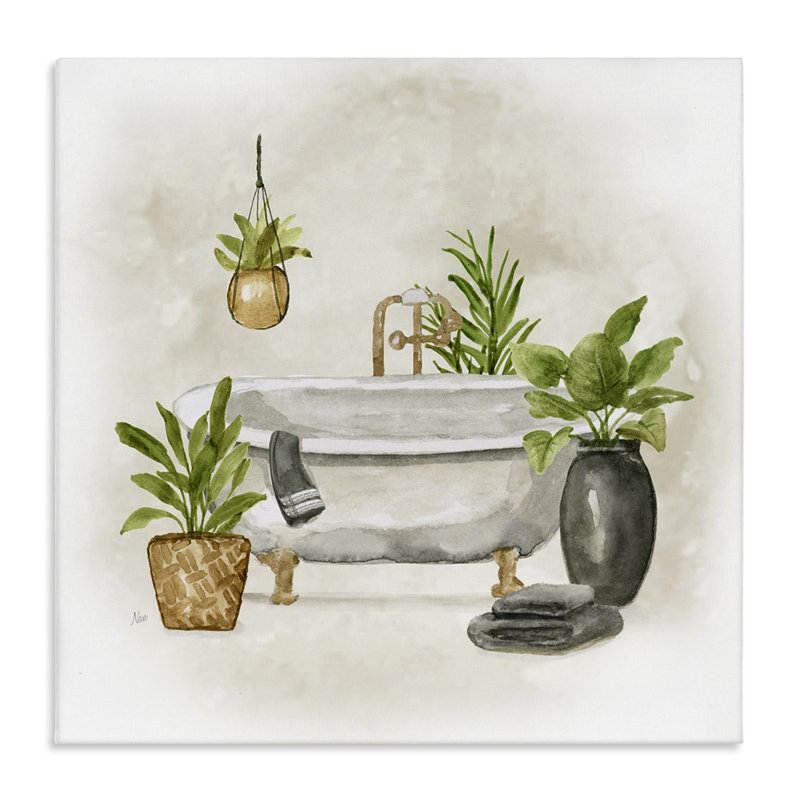 Art mural de salle de bain avec plantes par Nan, H 24 po x l 24 po