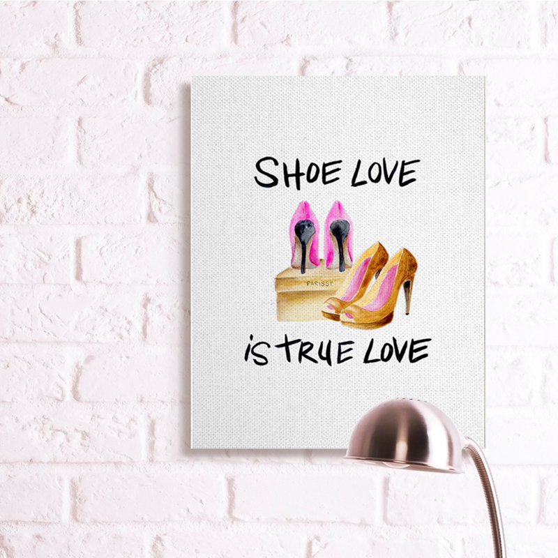 «Shoe Love True Love Expression Glam Heels» par Regina Moore - impression d'art textuel, H 40 po x l 30 po, Toile tendue