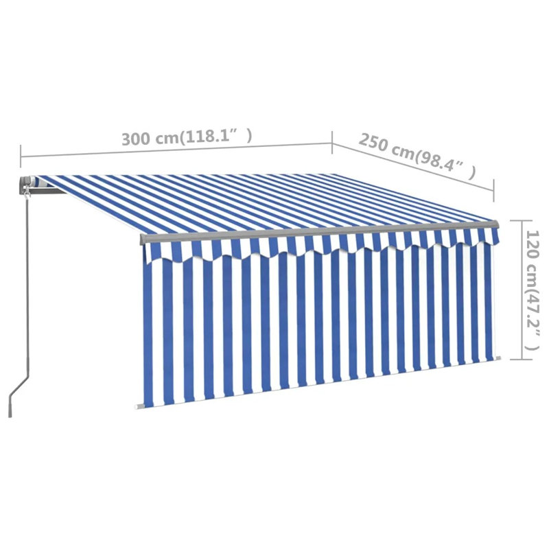 Dakota Fields 300cm W x 250cm D Polyester Cover Retractable Patio Awning, Blue/White