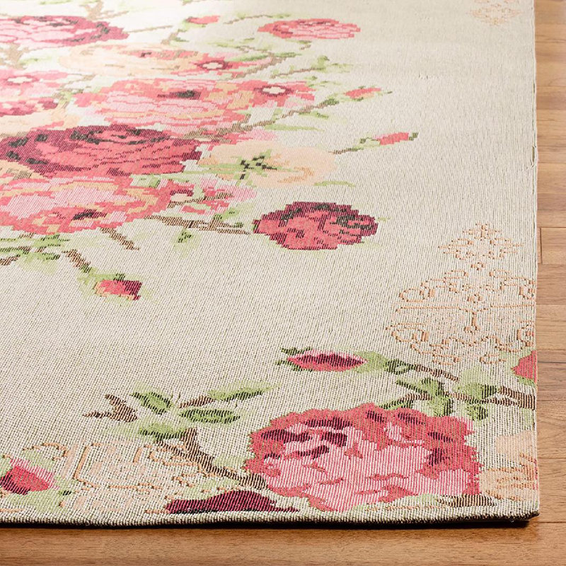 Tapis intérieur / extérieur en polyester tissé à la machine Mehvish - rouge / beige / vert