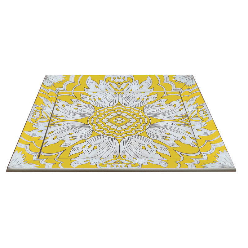 Reverse Painted Mirror Accent Coffee Table Tray, Blue/Silver, 1.2" H x 13.6" W x 18.1" D