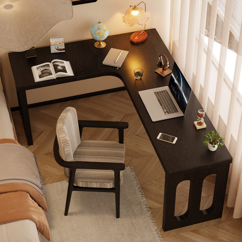62.99"+39.37" Black L-Shaped Solid Wood Office Sets