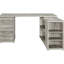 Bureau d'ordinateur en L gris effet bois flotté, 3 compartiments, au charme côtier, avec des espaces de rangement bien organisés et un aspect bois naturel. Cinq étagères.