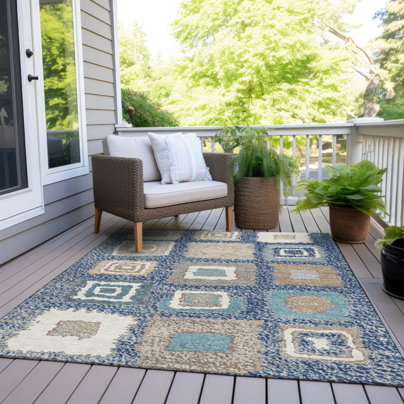 Machine Washable Indoor/Outdoor Xhevrie Navy Rug, Rectangle 10 pi x 14 pi