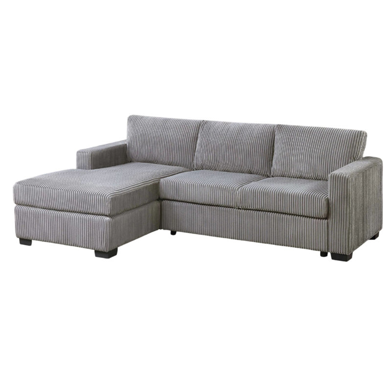 Leah All-In-One Chaise Sectional Sofa, Track Arms, Light Gray Corduroy, Light Gray Corduroy