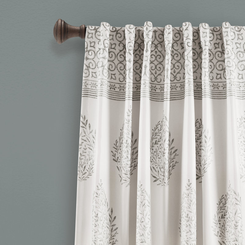 Teardrop Leaf Room Darkening Curtain Pair, Gray, 52" W x 108" L