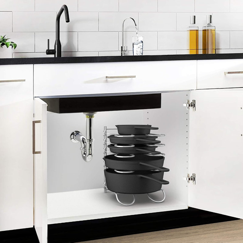 Support réglable pour casseroles et poêles, chrome