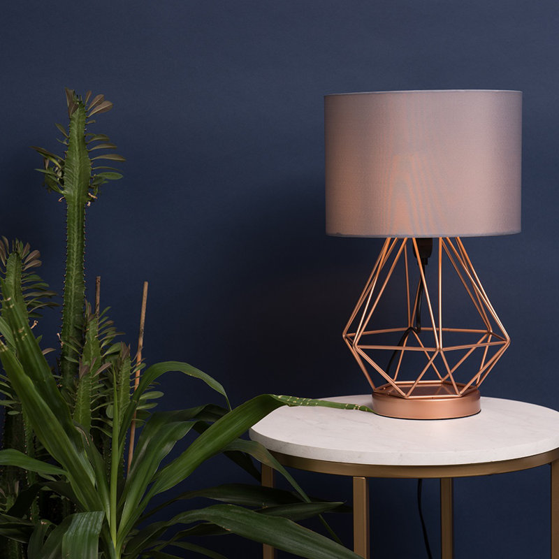 Haigler Metal Table Lamp, Copper, Grey, LED Bulb