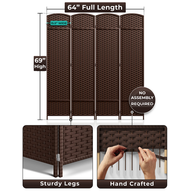 Paravent à panneaux à double charnière pliable, 4 panneaux, chocolat, Chocolat, 4