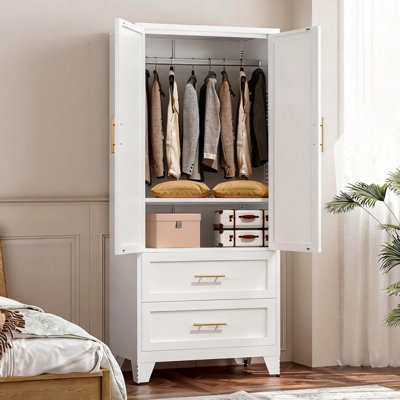 71? White Metal Wardrobe Cabinet With Drawers