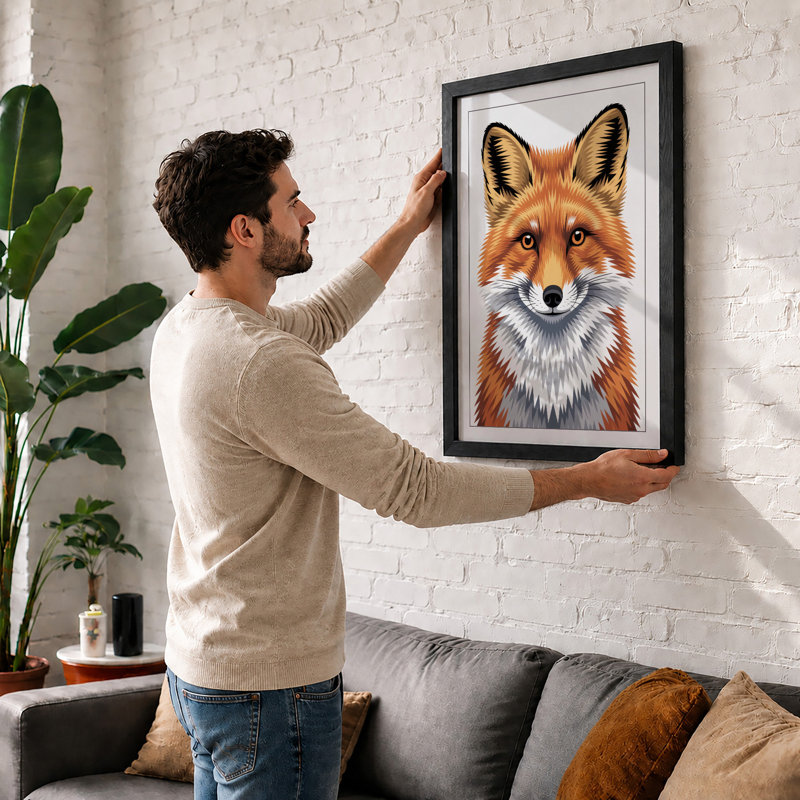 Fox Portrait Modern - Framed Print, Oak, A3 - 42.0 x 29.7 cm