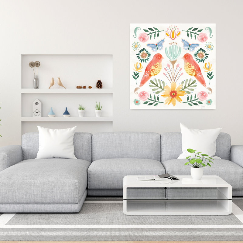 Fleurs sauvages sauvages, art abstrait avec papillon, H 36 po x l 36 po