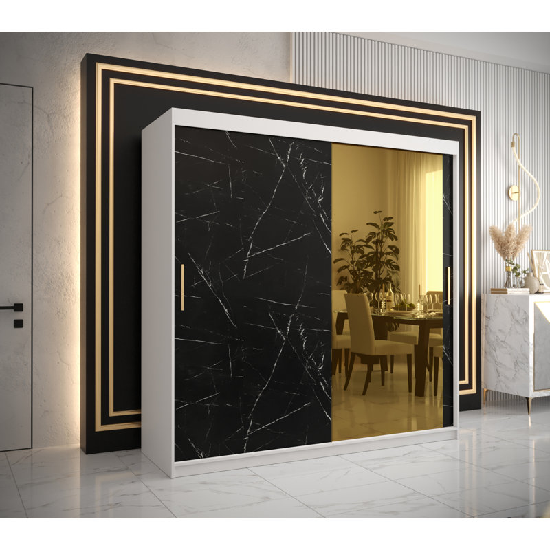 Lancashire 2 Door Manufactured Wood Wardrobe, 200cm H x 200cm W x 62cm D, White/Black