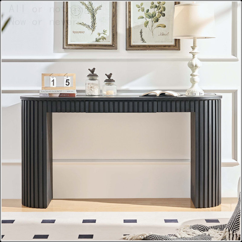 Console courbée avec tiroir et rayures verticales, Noir