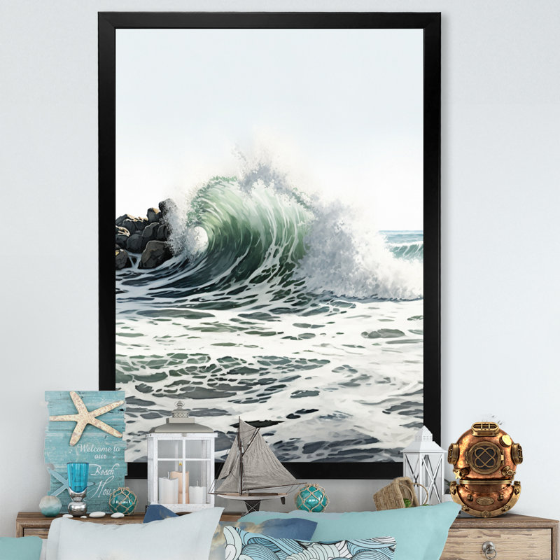 Mouvement de vagues océaniques I, reproduction sur toile, H 20 po x l 12 po x P 1 po, Cadre photo noir