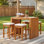Ensemble de bar d'extérieur 5 pièces, ensemble de table à hauteur de bar en bois d'acacia avec coussins, ensemble de bar à manger en bois pour la cour, le bord de la piscine et le balcon