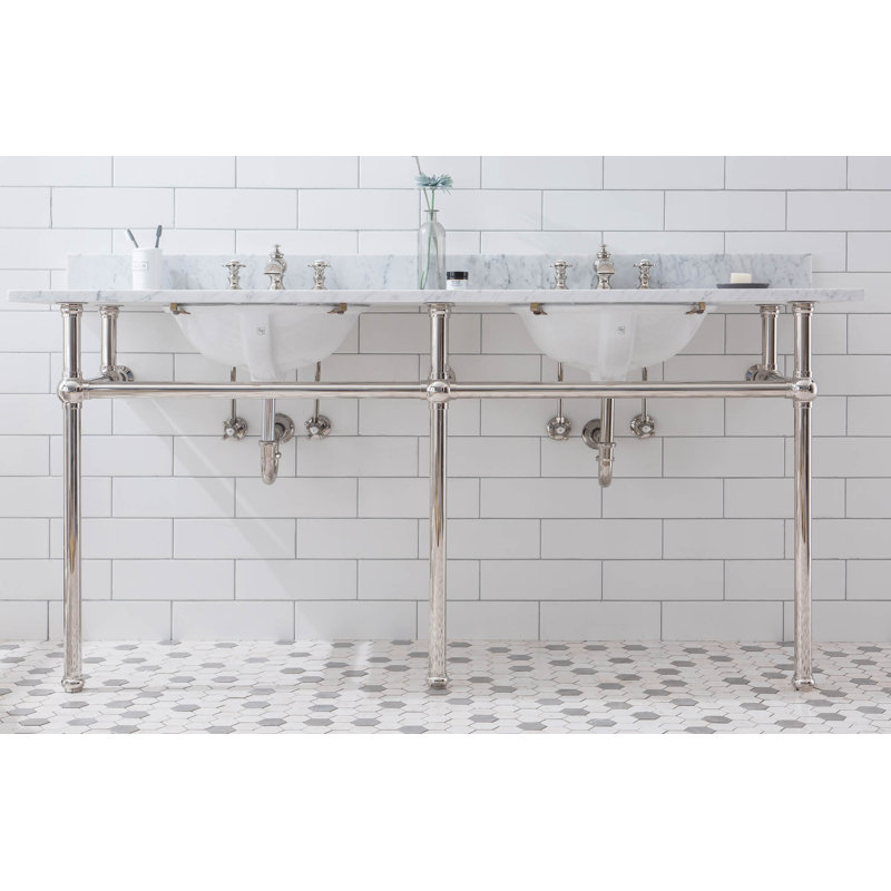 Embassy Stone Oval Console Bathroom Sink with Faucet and Overflow, Polished Nickel