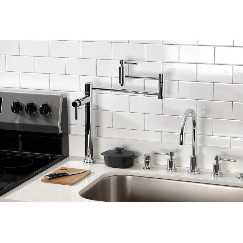 Polished Chrome Dual Handle Deck Mount Pot Filler Faucet