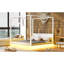Lit plateforme à baldaquin à DEL blanc pour les chambres à coucher, look moderne, lit sans assemblage, lattes de soutien, installation facile-1186983423