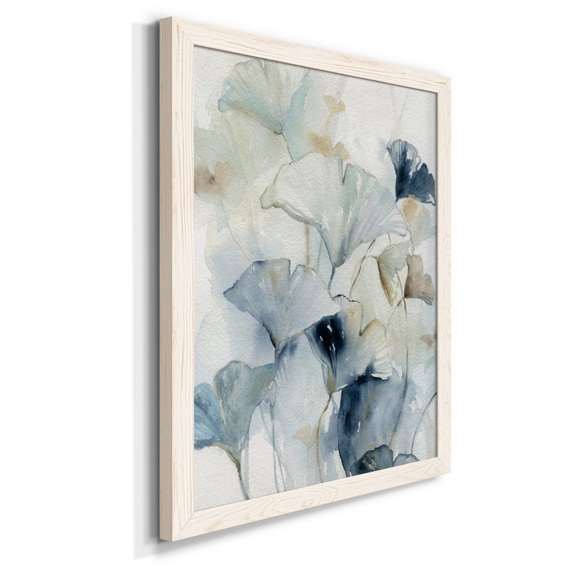 Indigo Ginkgo I - peinture sur toile encadrée, H 44 po x l 31 po x P 1 po, Blanc
