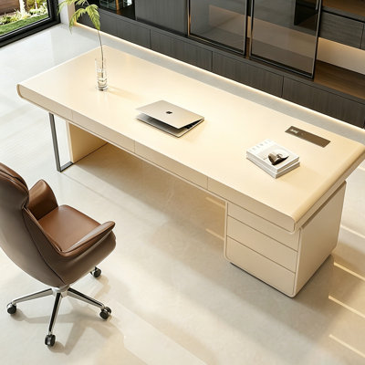 55.12" Luxury Italian Minimalist Desk with Drawers – Modern Executive Office Desk with Smart Charging for Home, Living Room, or Workspace, Available in 3 Colors