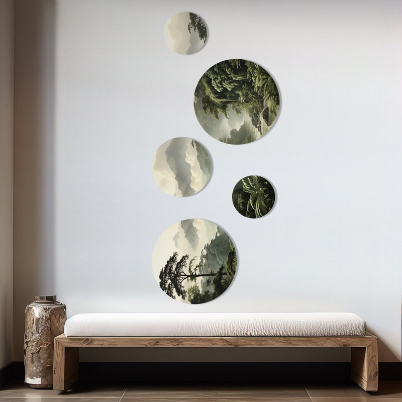 «Vintage Jungle Whispers 1», ensemble d'art mural rond 5 pièces Jungle