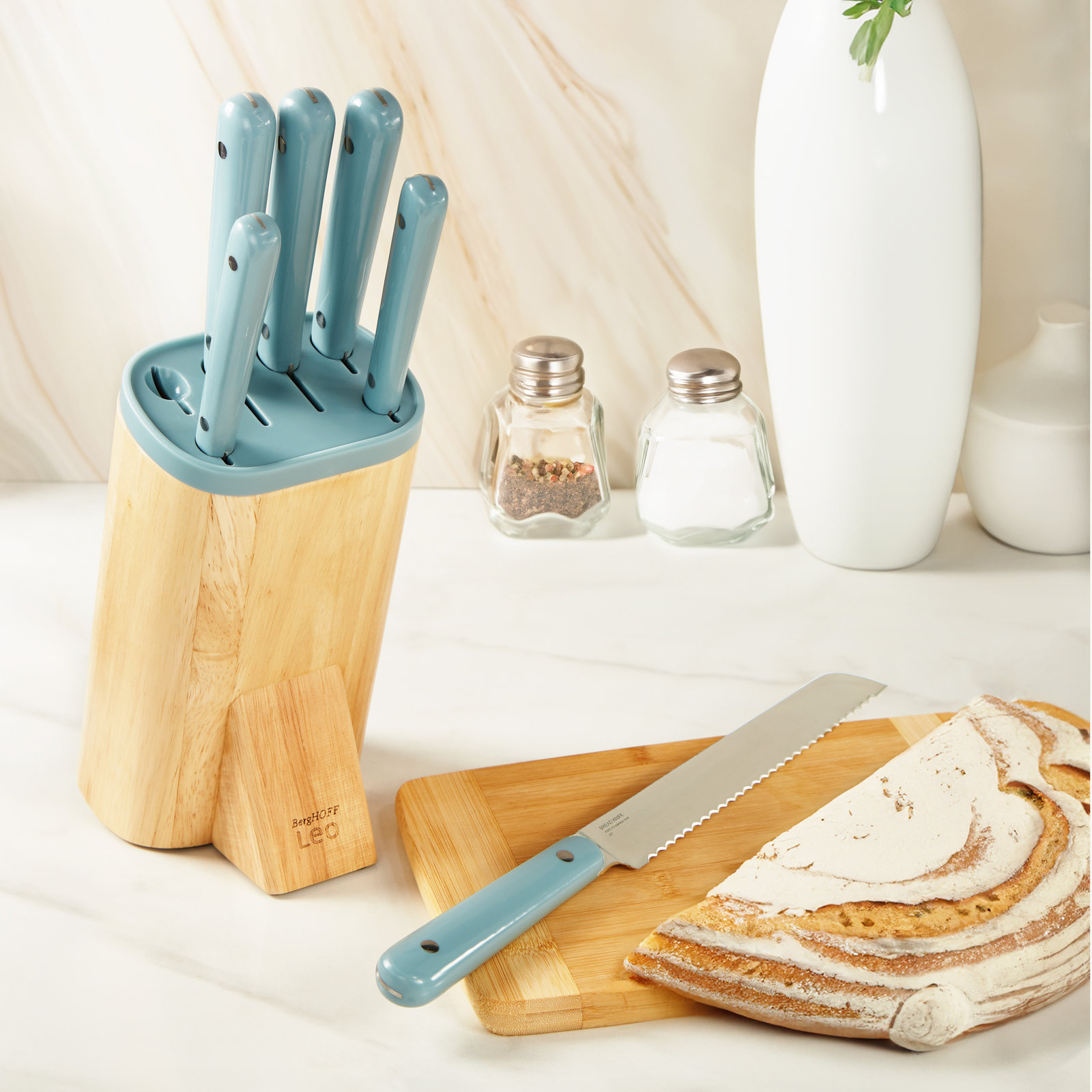 BergHOFF Leo Spirit Stainless Steel 7 Pc Knife Block Set, Teal