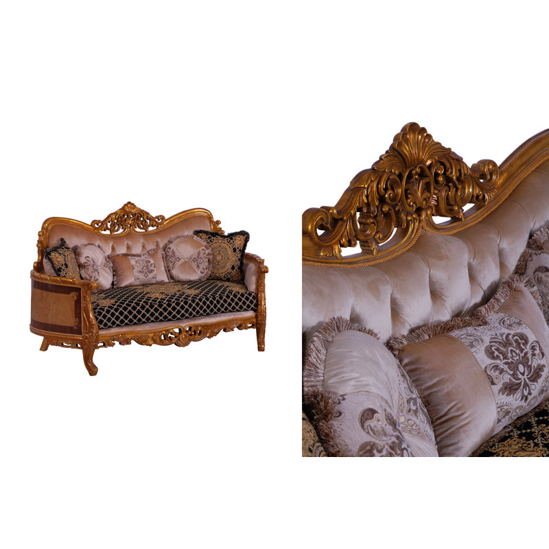 3 Piece Modigliani Ii Sofa Set Black Gold Fabric