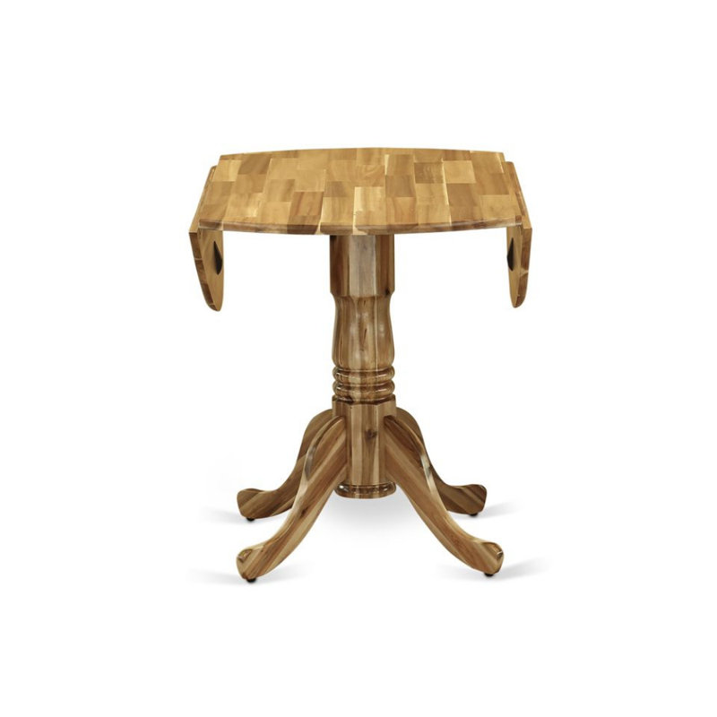 L'ensemble 3 pièces de table de salle à manger moderne comprend une table ronde en bois avec Dropleaf et 2 chaises de salle à manger Parsons en tissu gris, naturel