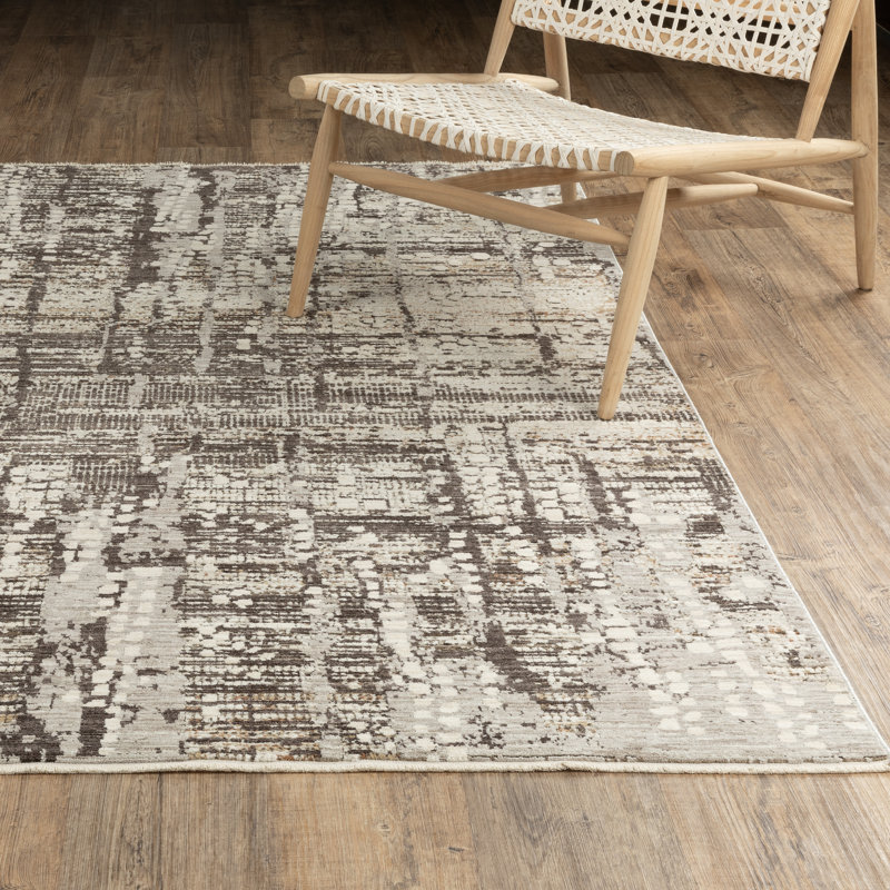 Telisa Abstract Industrial Ivory / Grey Area Rug, Runner 2'6" x 7'6"