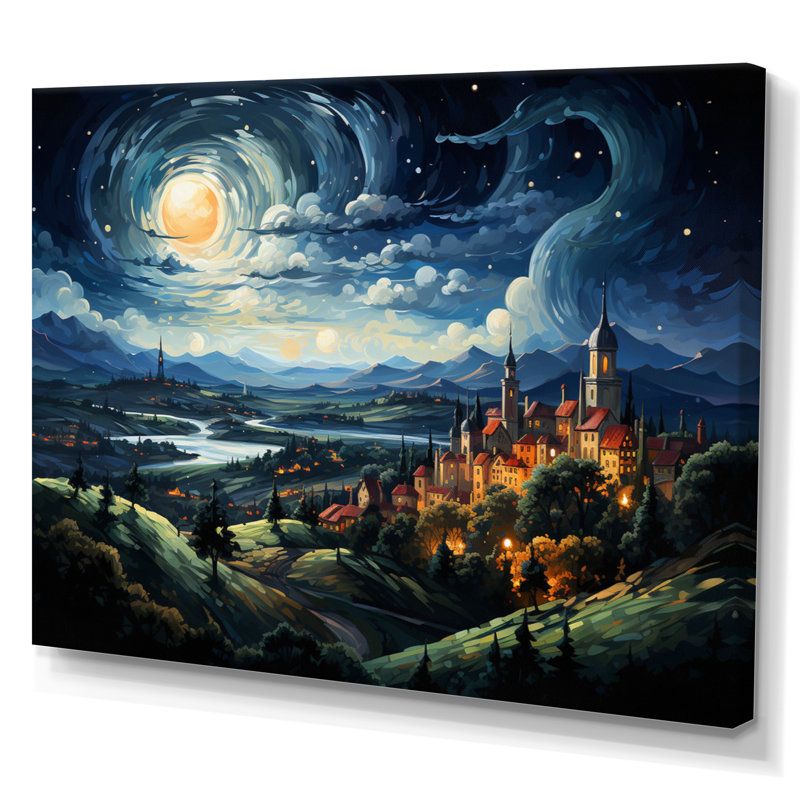 Masterpiece The Starry Day By Vincent I - Landscapes Canvas Wall Art, H 24 po x l 32 po, Toile tendue
