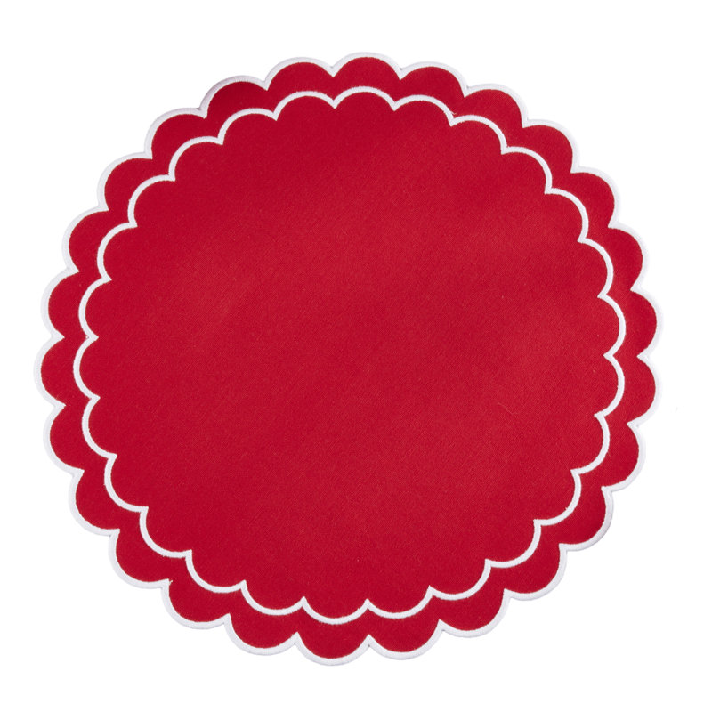 Napperons festonnés en coton (ensemble de 4) - Napperons de table ronde à bords ondulés superposés pour table de salle à manger, de réception et de tous les jours, 15 po