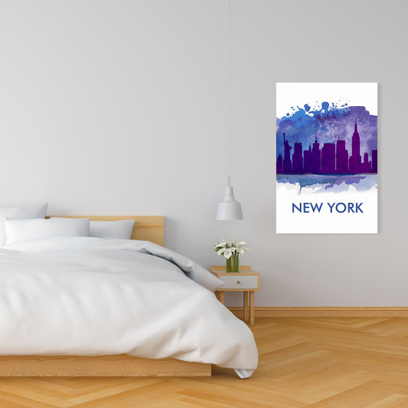 Toile bleue à silhouette New York City | Décoration rétro pour la maison