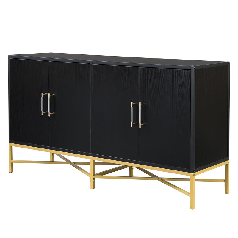 Caractéristiques distinctives de l'armoire à quatre portes avec pieds en métal et en croix, Noir