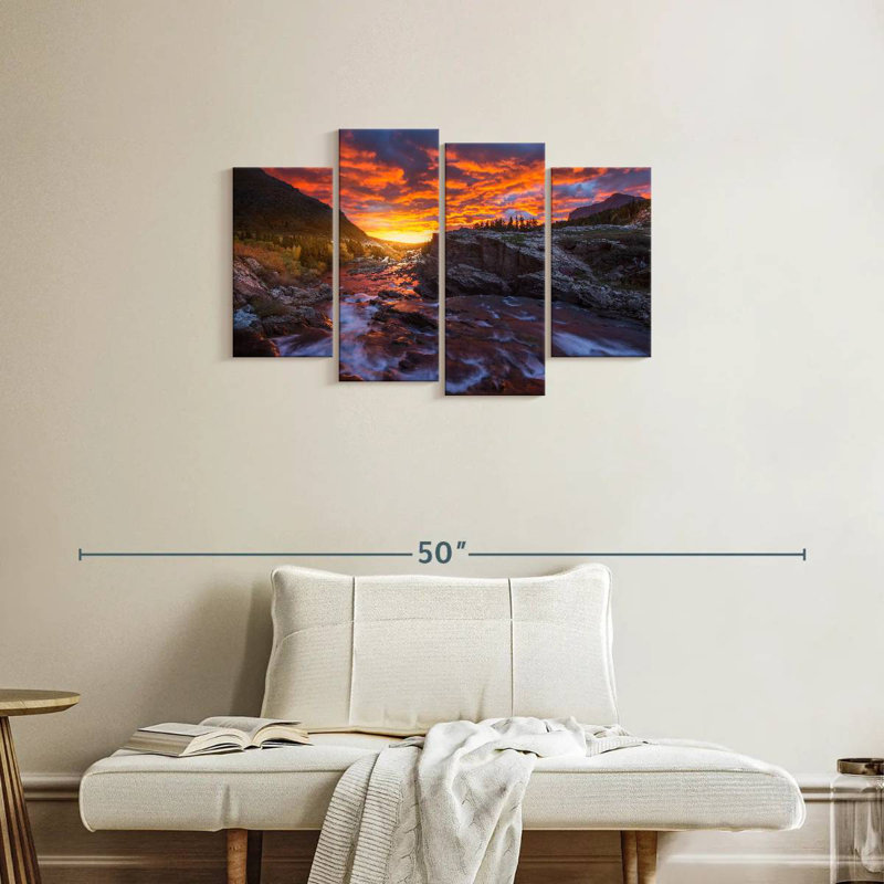 Alvord Fiery Sunset Over River Rapids, H 22 po x l 36 po
