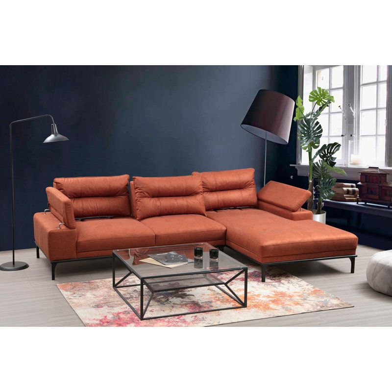 Canapé modulaire à angle large 121,65 po, Face à la droite, Orange