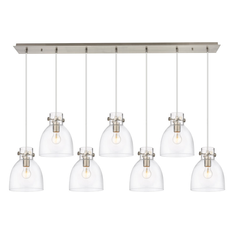 Luminaire suspendu en forme de cloche à 7 lumières Amrith, Transparent, Nickel satiné brossé