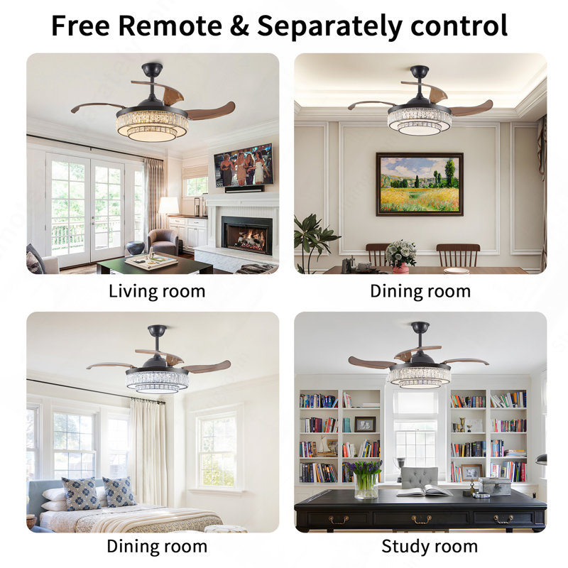 Ventilateur de plafond 48 "à DEL en cristal avec lumière et télécommande