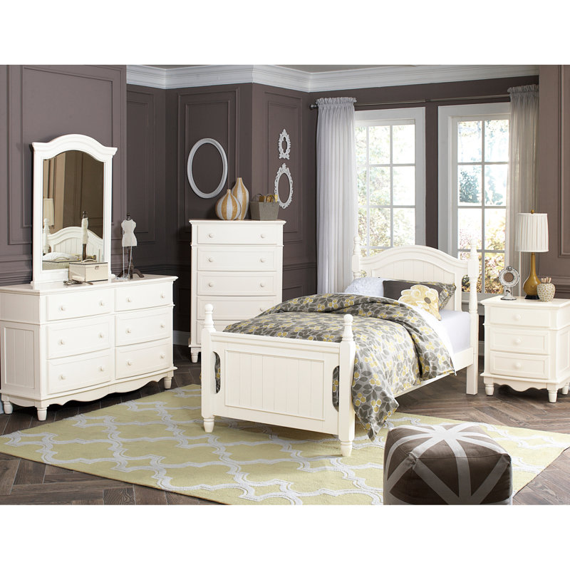 Lit double en bois blanc pour chambre à coucher traditionnelle avec repose-pieds et lattes, Lit double