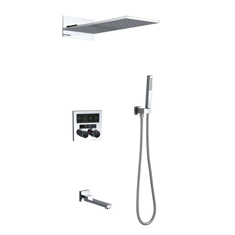 Digital Display Four Function Dual Handle Thermostatic Showerhead, Chrome