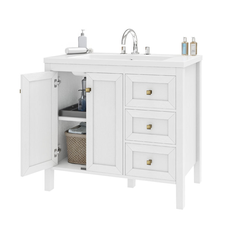 Ensemble de meuble-lavabo simple 36 po avec plateau en résine 36 po, Blanc