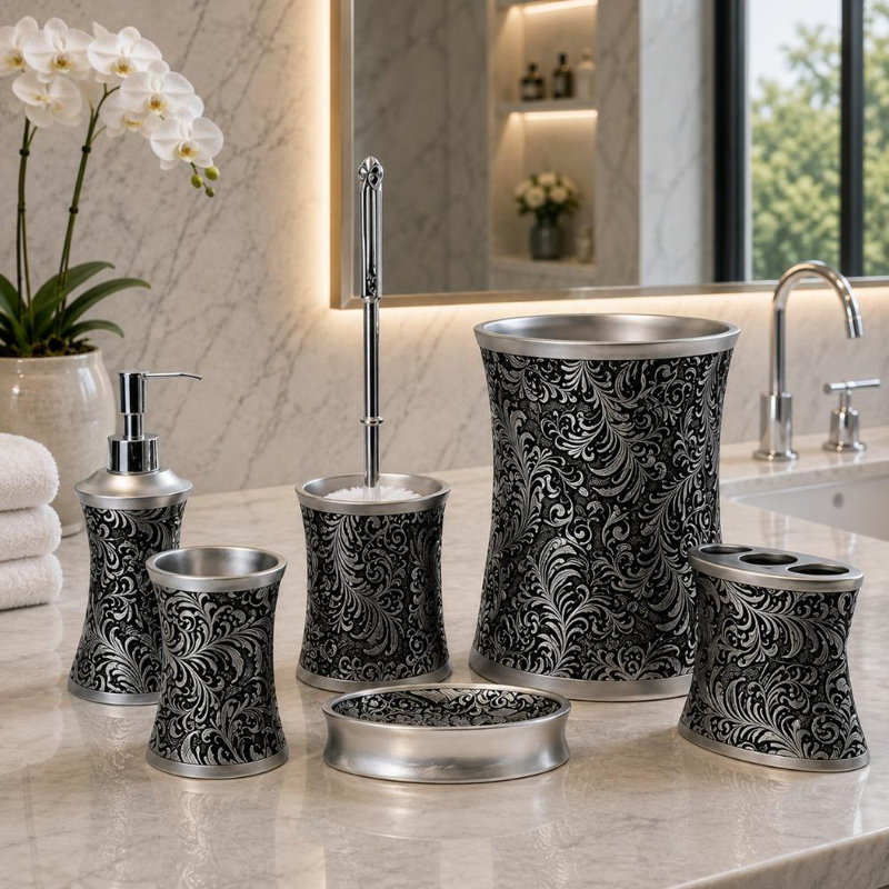 Ensemble d'accessoires de salle de bain 6 pièces Classic Bronze avec distributeur de savon, gobelet et corbeille à papier