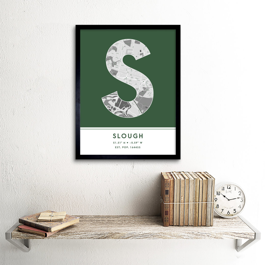 Slough City Map Slough Green by Wee Blue Coo - Single Picture Frame Typography