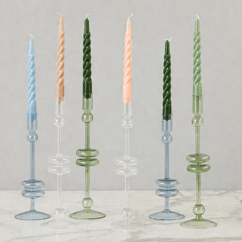 Bougies coniques torsadées laquées - Lot de 6 - Vert sapin, Spruce