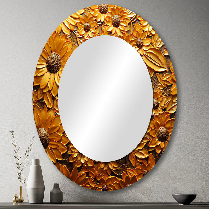 Miroir mural Golden Radiant Sunflower Blooming - Traditional, 43 po x 33 po